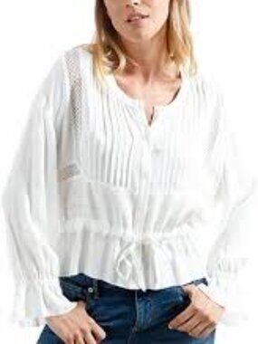 Vintage | Cotton Pintucked Crochet Lace Romantic Blouse